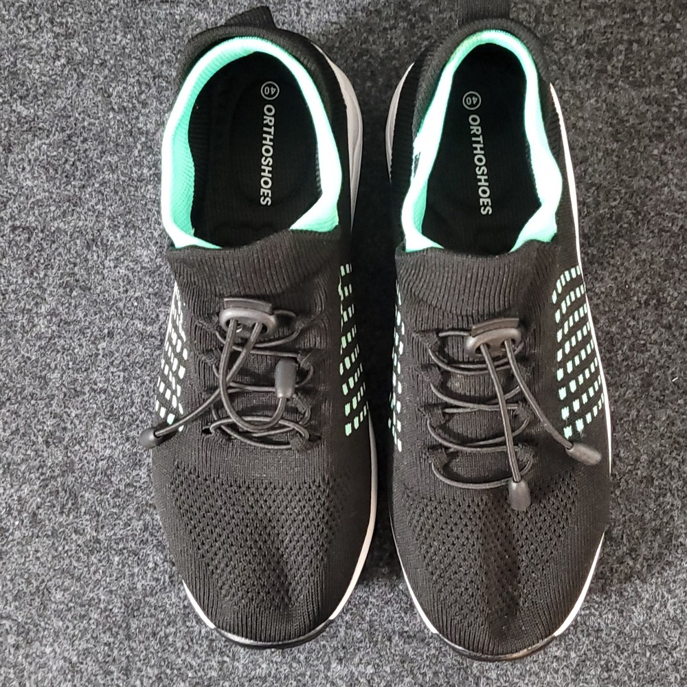 Orthoshoes Walking Sneakers Womens 9/EU 40 Black Mint Green Knit Toggle Slip On - Picture 6 of 12